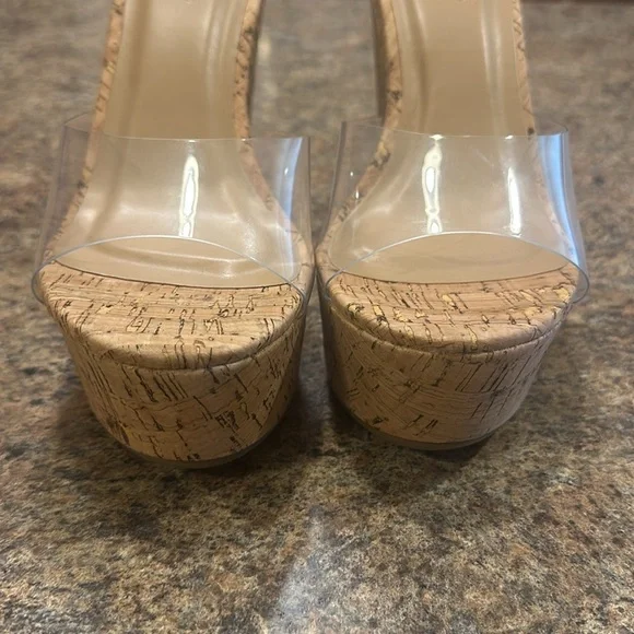 Bamboo Wedge Sandal Clear Strap Womens Size 7.5 Slip On Style - Picture 9 of 16